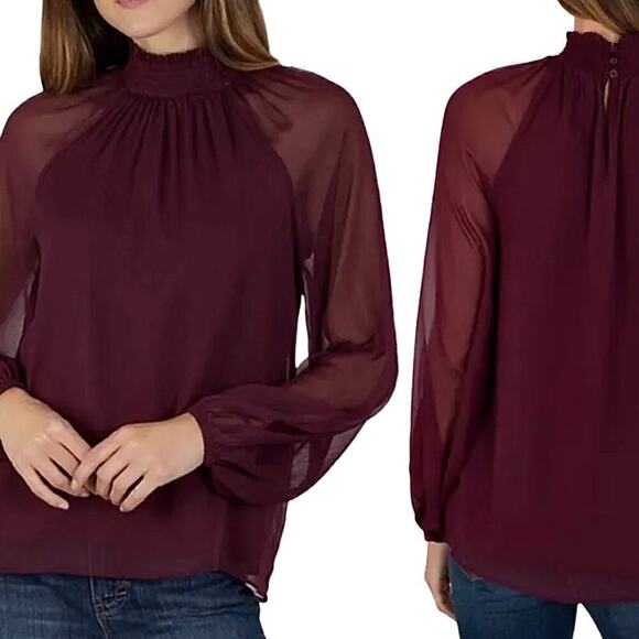 Joie Sheer Long Sleeve Smocked Mockneck Blouse Size Large Whimsigoth Witchy Goth - Picture 1 of 8